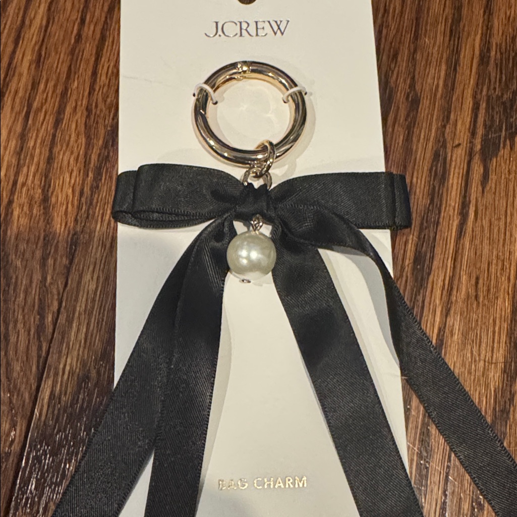 J. Crew Gold, Black Ribbon And Pearl Bag Charm Nwt